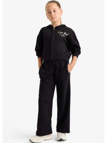 Resim Defacto Kız Çocuk 2li Takım Baskılı Kapüşonlu Sweatshirt Eşofman Altı E6417a825aubk81 Siyah 