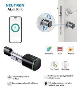 Resim NEUTRON NTL-SC-02FKPB PARMAK İZİ, ŞİFRE, KARTLI AKILLI KAPI KİLİDİ SİYAH 