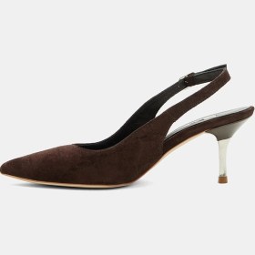 Resim Desa Kadın Koyu Kahve Kroko Desenli Sivri Burunlu Süet Stiletto 