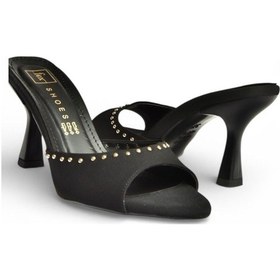 Resim Fox Shoes Y518191204 Siyah Kumaş İnce Topuklu Kadın Terlik Siyah 