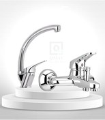 Resim QNİAY 2’li Mix Kuğu Set Mix Banyo - Lavabo - Musluğu Çeşmesi Bataryası Çift Su Girişli Aç Kapa Set 