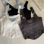 Resim 4'lü Kadın Kamisol Üstleri Seti - Kolsuz, Esnek Polyester Karışımı, Kabartmalı Dokuma, Günlük Harf Baskılı, Beyaz ve Gri, Günlük Giyim İçin Mükemmel 