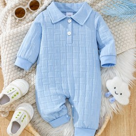 Resim Erkek Çocukları için Günlük Çizgili Ekose Açık Göğüs Uzun Kollu Zıbın, Dış Mekan İçin Mükemmel 