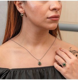Resim Gümüş Yeşil Çiçek Desenli Otantik Kadın Set 88471020 