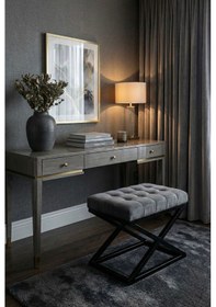 Resim Nexus Babyface Kapitoneli Puf - Siyah Metal X Ayaklı Modern Bench 50x40 Cm Antrasit 