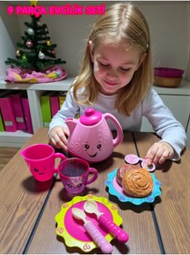 Resim YILDIRIM OYUNCAK Little Chef Çay Seti 9 Parça Simli Açık Pembe Mor Bardaklı Evcilik Mutfak Oyuncak Seti 