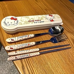 Resim Sanrio Hello Kitty Stainless Steel Cutlery Set, 3 Pieces - Portable Travel Silverware for Outdoor, School, Office - Food Grade, Durable - Includes Case - for Teens and Adults 14+ 