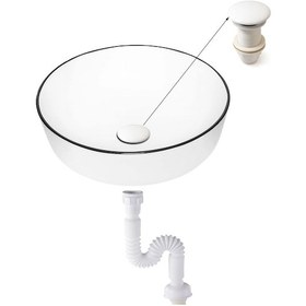 Resim Fause Pop-up Basmalı Beyaz Seramik Başlıklı Lavabo Sifonu Ksf103-w Mat Siyah 