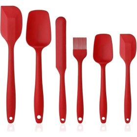 Resim Silikon Mutfak Yardımcısı, 6 Adet Silikon Spatula, Çorba Kaşığı, Fırın Fırçası, Spatula, Dayanıklı ve Yapışmaz, Paslanmaz Çelik ve Dikişsiz Tek Parça Tasarım Siyah-Gri-Kırmızı (Kırmızı) 