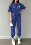Resim CLAYES Studio Co Baskılı Saks Mavi T-shirt Eşofman Altı Takım - Oversize bisiklet yaka 