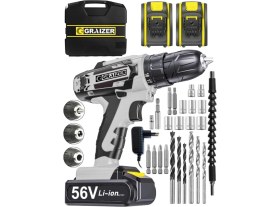 Resim Graizer V-Tec 56 V 5 Ah Çelik Motor Çelik Şanzuman Darbeli Şarjlı Çift Akülü Vidalama Matkap 