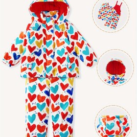 Resim Kızlar için Kapüşonlu Ceket ve Kar Pantolunu İzleyen Kayak Takımı - Tam Fermuarlı, Çocuklara Özel Kalp Deseni & Cepleriyle Sıcacık Kışlıklar, Makinede Ykanabilir (Snowboarding'e Şimdiye Hazır)! Renkli kalpli, şık önlük, çekici kapuşon, örgü bel detayıyla ısınacak bu takım ile soğikaya karş çıkın 