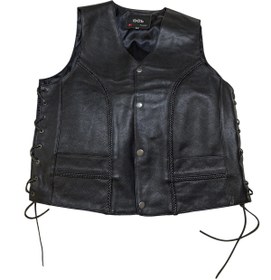 Resim Dclleather Erkek Siyah Deri Motorcu Yeleği Çıtçıtlı 
