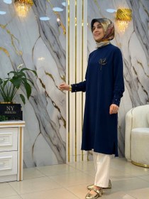 Resim NY MEHLİKA YAKASI LALE DETAYLI UZUN TUNİK 7783 - Siyah / 7 (50-52) 