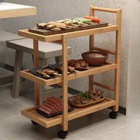 Resim 1 Çok Katlı Bambu Mutfak Arabası - 3 Raflı, Servis Yemekleri, Restoranlar ve Ev Kullanımı İçin İdeal, Yüksek Kaliteli Ahşap Malzeme, Mutfak Depolama Arabası | Modern Mutfak Arabası | Dayanıklı Bambu Malzeme, Mutfak Arabası 