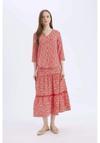 Resim DeFacto Regular Fit Çiçek Desenli Esnek Belli Kiloş Midi Etek E5958AX25SPRD87 