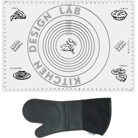 Resim Kitchen Design Lab 2'li Set Beyaz 45X65 cm Silikon Hamur Açma Matı ve Gri Silikon Yanmaz Mutfak Fırın Eldiveni 