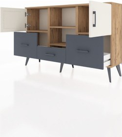 Resim Arges Konsol 4 Raflı 3 Çekmeceli 3 Kapaklı 132x30x83 Çam-aytaşı/antrasit Aytaşı/antrasit 