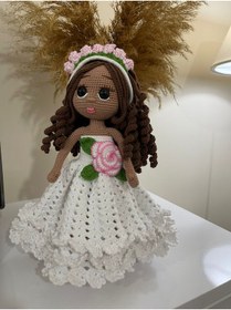 Resim Wanderlust Sevimli Oyun Arkadaşı Örgü Saçlı Etekli El Yapımı Amigurumi Bebek 35cm 