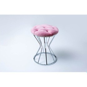 Resim Sarı Metal Ayaklı Puf Tabure Koltuk Pembe 