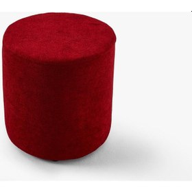 Resim Makyaj Masası Pufu - Havlu Kumaş - Dekoratif - Ayak Uzatma Pufu - Yuvarlak Puf Bordo 