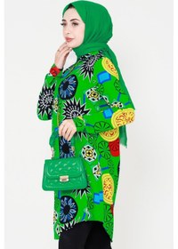 Resim Sevitli Etnik Desenli Viscon Tunik-yeşil-3126-yeşil Yeşil 