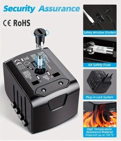 Resim Xuweiwei Mavi Dünya Çapında Seyahat Adaptörü Tip C 3 Usb Port Ve Ac Prizi Evrensel Seyahat Adaptörü Siyah Mavi 