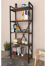 Resim Wood House - Bahar 5 Raflı Li Kitaplık - Ceviz 