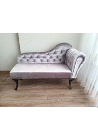 Resim Ters Kol Dekoratif Bihter Koltuk Josefin Puf 130 Cm Siyah Ayak Gri 