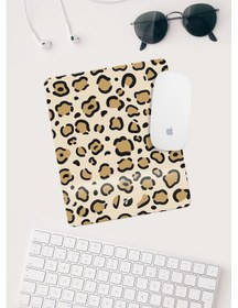 Resim Kahverengi Leopar Desenli Bilek Destekli Dikdörtgen Mouse Pad Mouse Altlığı Mousepad 