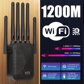 Resim Signal Güçlendirici - 1200Mbps 2.4G/5GHz WIFI Sinyal Amplifikatörü, Güçlü Sinyal, Yüksek Hızlı Kapsama Alanı, MIF1-6 Destekli, 6 Antenli, Evler, Alışveriş Merkezleri ve Kafeler İçin Uygun 