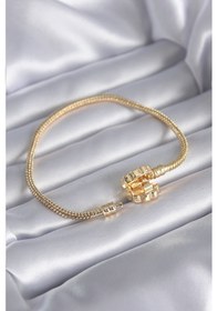 Resim Gold Renk Zirkon Taşlı Yonca Charm Model Pirinç Kadın Bileklik Çok Renkli 