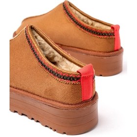 Resim Ndr-2888 Taba Süet İçi Kürklü Kışlık Kapalı Burun Kadın Günlük Terlik Beyaz 