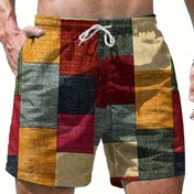 Resim Erkekler için Geometrik Desenli Günlük Şortlar - Nefes Alabilen Polyester, Makinede Yıkanabilir, Normal Kesim 