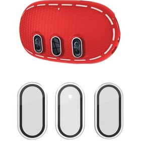 Resim Pazly Meta Quest 3 Kılıf + Titanyum Cam Lens Film Vr Kulaklık Aksesuarları - Kırmızı/gümüş, Silikon Kılıf Kırmızı / Gümüş 