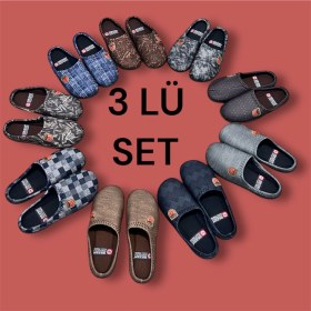 Resim Gezer Erkek 3 Set Ev Halı Terliği Misafir Terliği Yumuşak Merdane Taban Erkek Terliği 