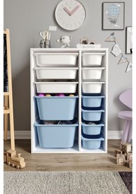 Resim %100 Mdf - Medium Duo 12 Sepetli Oyuncak Dolabı Mavi 