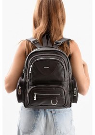 Resim Baginn Suni Deri Kadın Sırt Çantası 38 28 Cm Mega Bag Günlük Kullanıma Uygun Çok Cepli İçi Astarlı Kahverengi 