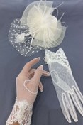 Resim Hayalperest boncuk Krem Dantelli Eldiven- Krem Vualet Nikah Şapkası 