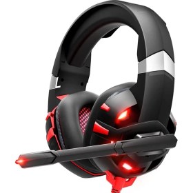 Resim Aqqog Xbox Headset, Gaming Headset With 7.1 Surround Sound Stereo, Ps4 Headset With Noise Canceling Mic & LED Light, Compatible With Xbox Series X/s, Ps4, Ps5, Pc (Red), (K2) (Yurt Dışından) 