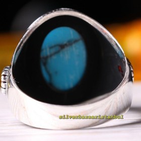 Resim Turquoise and Ruby Stone Turkish 925 Sterling Silver Mens Ring - US: 12.75 / 69.5 mm / Turk: 29.5 