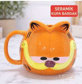 Resim Garfield 3d Karakter Tasarımlı Porselen Kupa Bardak Dekoratif Kedi Kupa Turuncu 