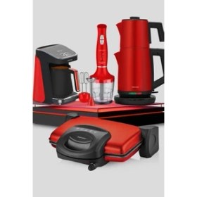 Resim Goldmaster Royal Parlak Kırmızı 17 Parça Avantajlı Elektronik Evlilik Paketi Elektrikli Mutfak Çeyiz Seti 