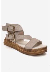 Resim Luvishoes Lorentıs Bej Süet Hakiki Deri Çift Tokalı Kadın Sandalet 