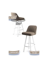 Resim Canisa Atex Serisi 2 Adet Cappucino Sandalye 360 C Döner Bar Sandalyesi Babyface Kumaş Beyaz Metal Ayaklı Sandalye Cappuccino Ayakları Beyaz 