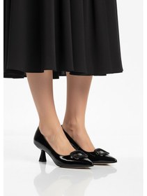 Resim Siyah Kırışık İnce Kısa Topuklu Kadın Abiye Ayakkabı 357189 Z Siyah Kırışık 