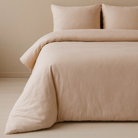 Resim Yıkanmış Keten Nevresim Seti Kum Beji - King Ebat 240x220 cm 