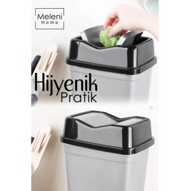 Resim Gri Çift Kapaklı Kelebek Çöp Kovası, 2,5 Litre, Tezgah Üstü, Banyo, Mutfak ve Ofis Kullanımına Uygun 
