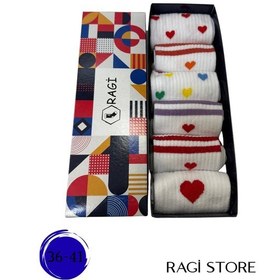 Resim 6'lı Kalpli Desenli Unisex Kolej Çorap Çok Renkli 