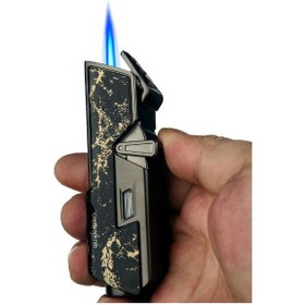 Resim Quantoro Tek Torch Pürmüz Delicili/iğneli Siyah Gold Desenli Metal Puro Çakmağı 
